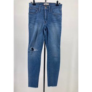 Madewell Jeans 9" High Rise Skinny Denim Medium Wash Raw Hem Distressed Size 27